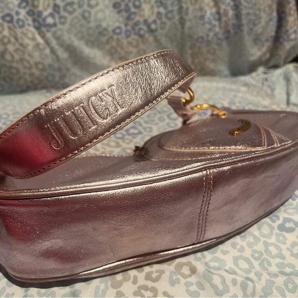 Vintage Pink Silver Juicy Couture Purse Y2K Shoulder Bag Handbag Satchel Heart - Picture 10 of 12